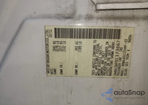 2012 Nissan Altima 2.5 S z USA, uszkodzony, nr VIN 1N4AL2AP3CC173667